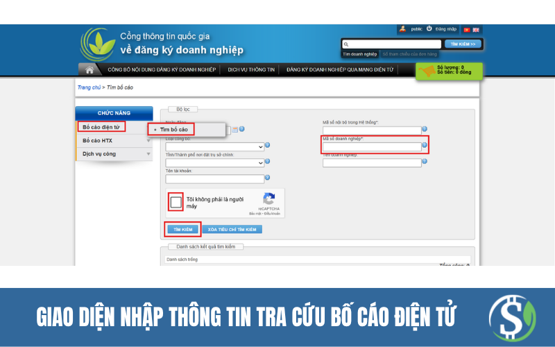 Giao diện nhập thông tin tra cứu bố cáo điện tử